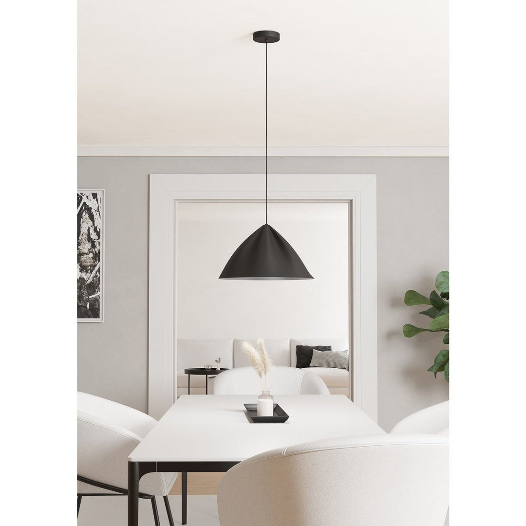 1 Light Pendant W/ Black Finish & Black Metal Shade