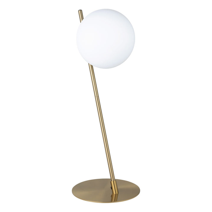 1 Light Table Lamp W/ Brushed Gold Finish & White Glass Sphere Shade by Eglo