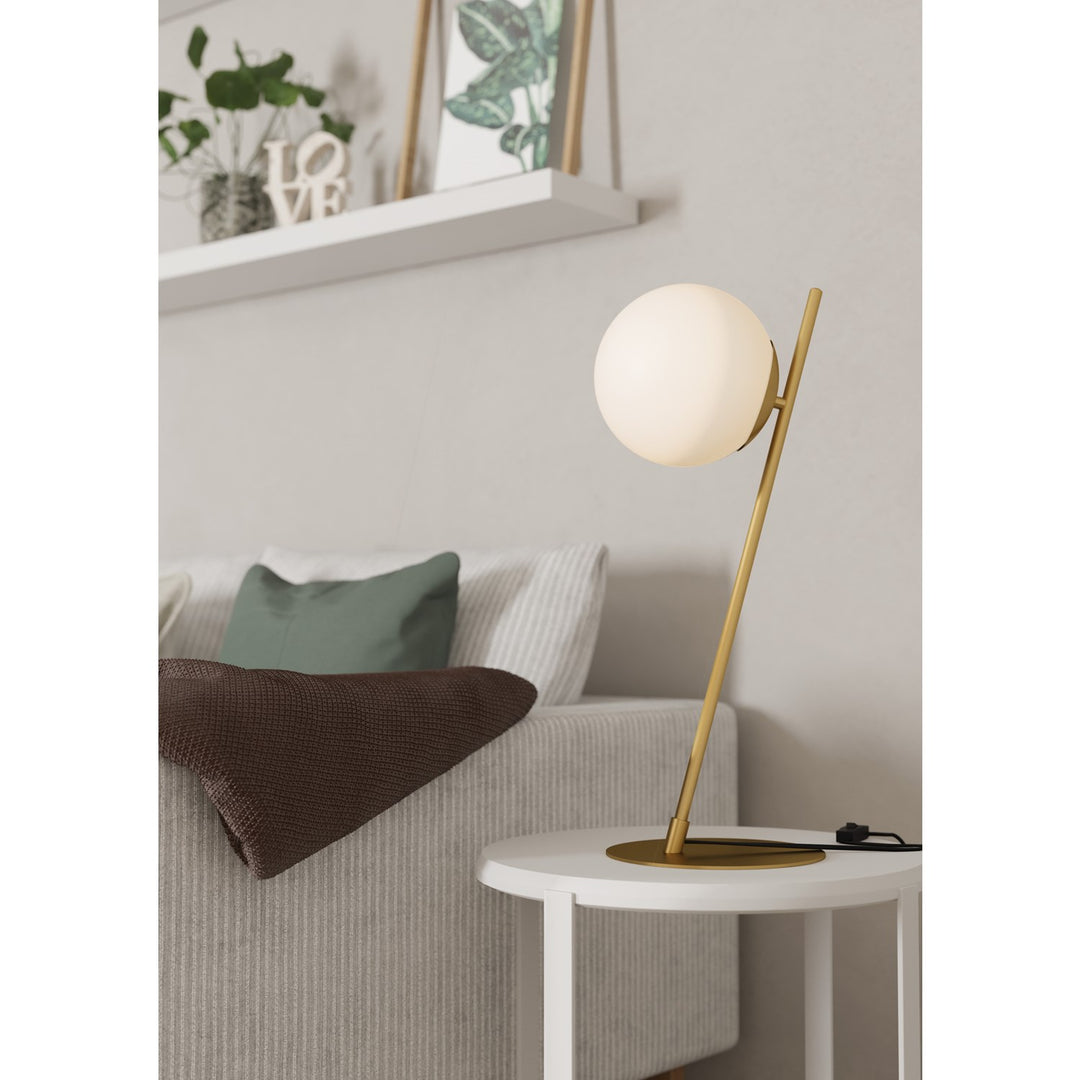 1 Light Table Lamp W/ Brushed Gold Finish & White Glass Sphere Shade