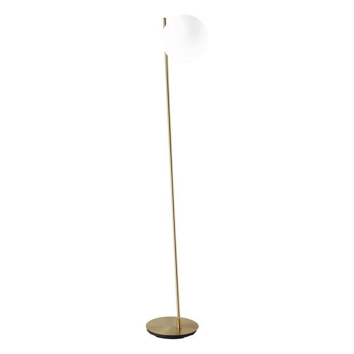 1 Light Floor Lamp W/ Brushed Gold Finish & White Glass Sphere Shade
