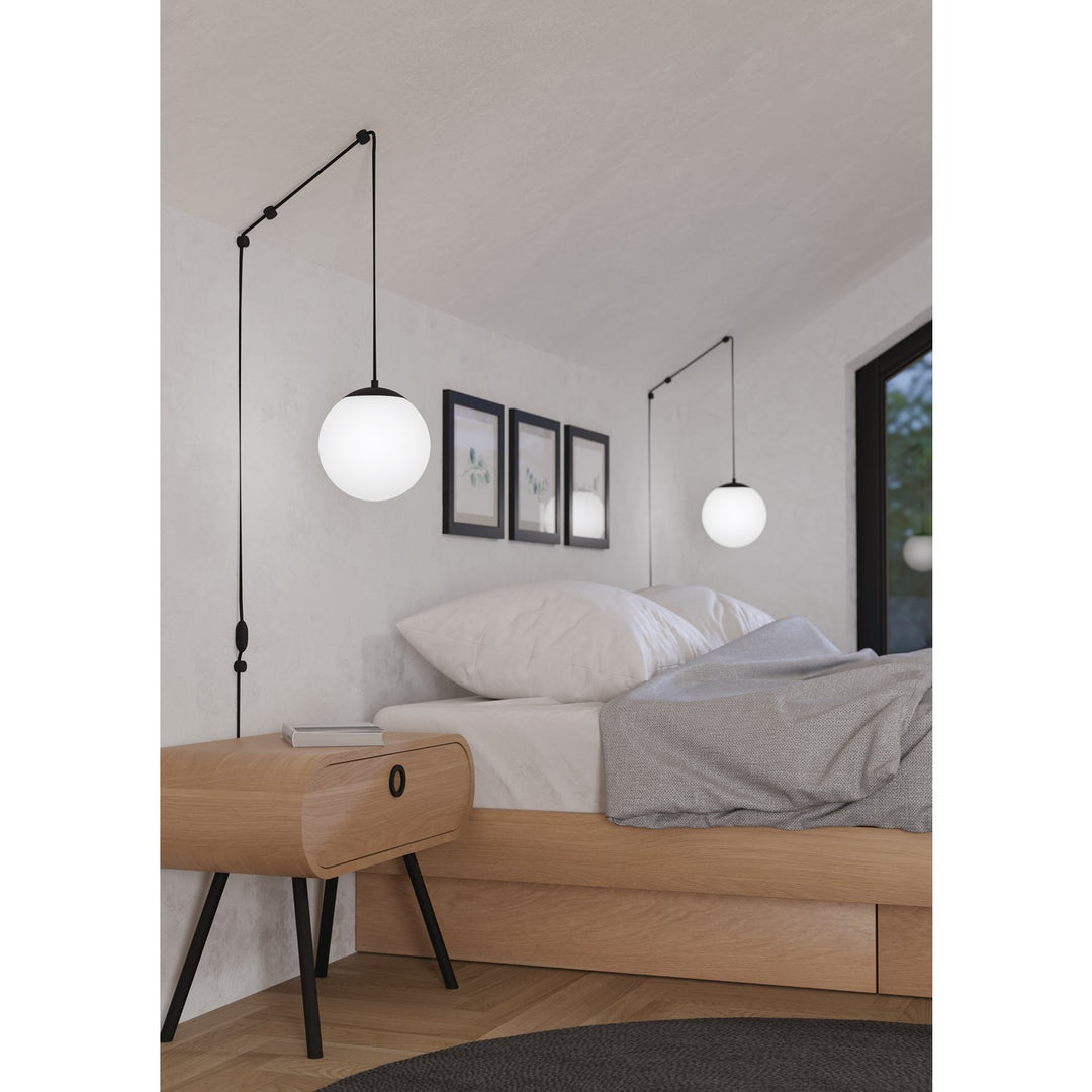1 Light Pendant W/ Black Finish & White Sphere Shade