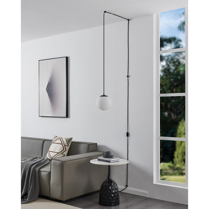 1 Light Pendant W/ Black Finish & White Sphere Shade