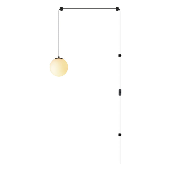 1 Light Pendant W/ Black Finish & White Sphere Shade