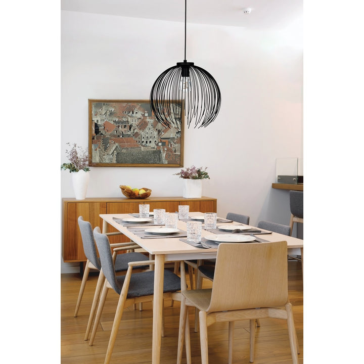 1 Light Pendant W/ Black Finish & Black Metal Shade