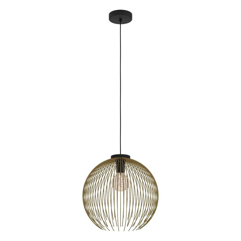 1 Light Pendant W/ Black Finish & Gold Metal Shade by Eglo