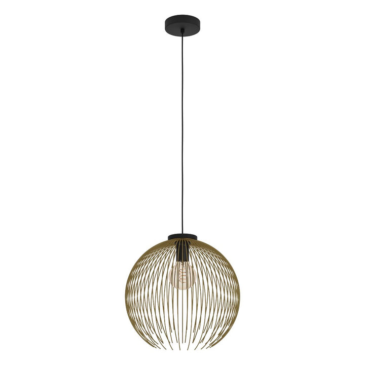 1 Light Pendant W/ Black Finish & Gold Metal Shade by Eglo
