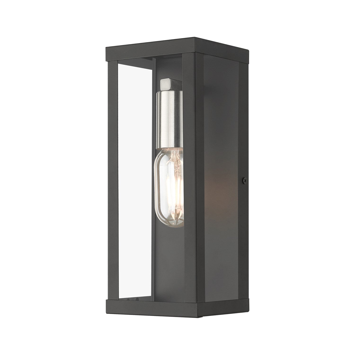 1 Light Black Outdoor Ada Medium Wall Lantern With Brushed Nickel Finish Accents by Livex Lighting