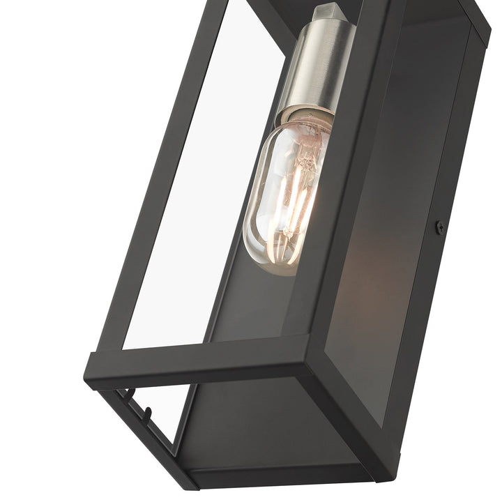1 Light Black Outdoor Ada Medium Wall Lantern With Brushed Nickel Finish Accents