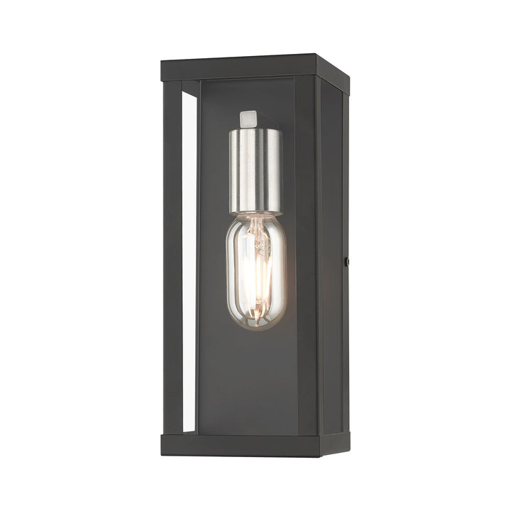 1 Light Black Outdoor Ada Medium Wall Lantern With Brushed Nickel Finish Accents