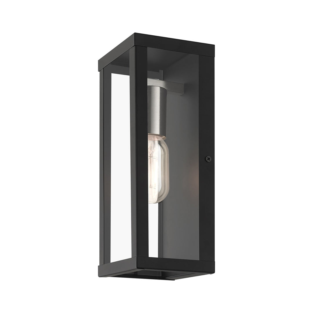 1 Light Black Outdoor Ada Medium Wall Lantern With Brushed Nickel Finish Accents