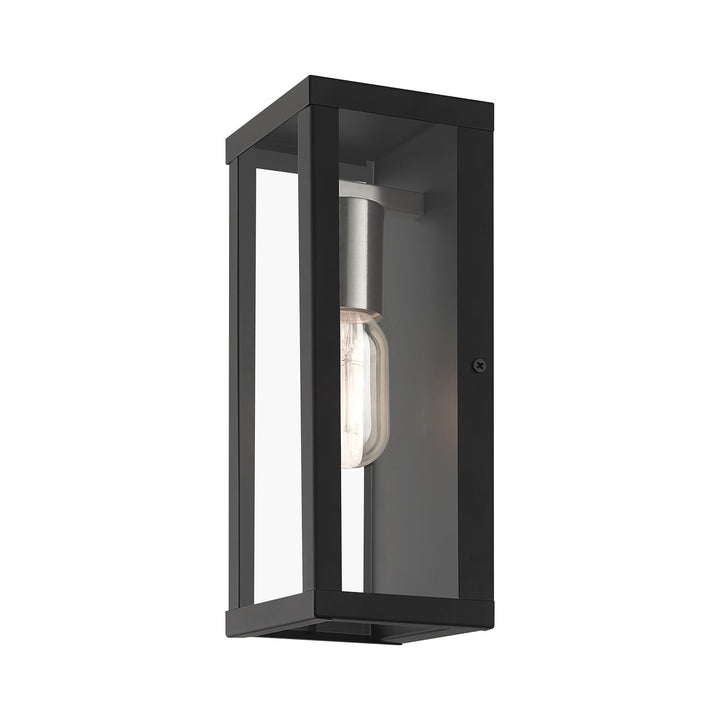 1 Light Black Outdoor Ada Medium Wall Lantern With Brushed Nickel Finish Accents