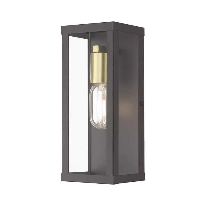 1 Light Bronze Outdoor Ada Medium Wall Lantern With Antique Gold Finish Accents by Livex Lighting