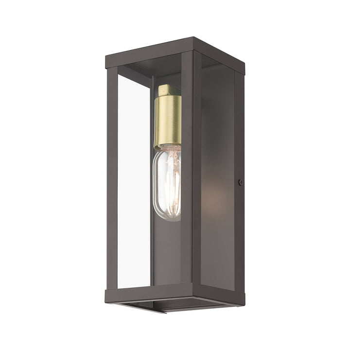 1 Light Bronze Outdoor Ada Medium Wall Lantern With Antique Gold Finish Accents