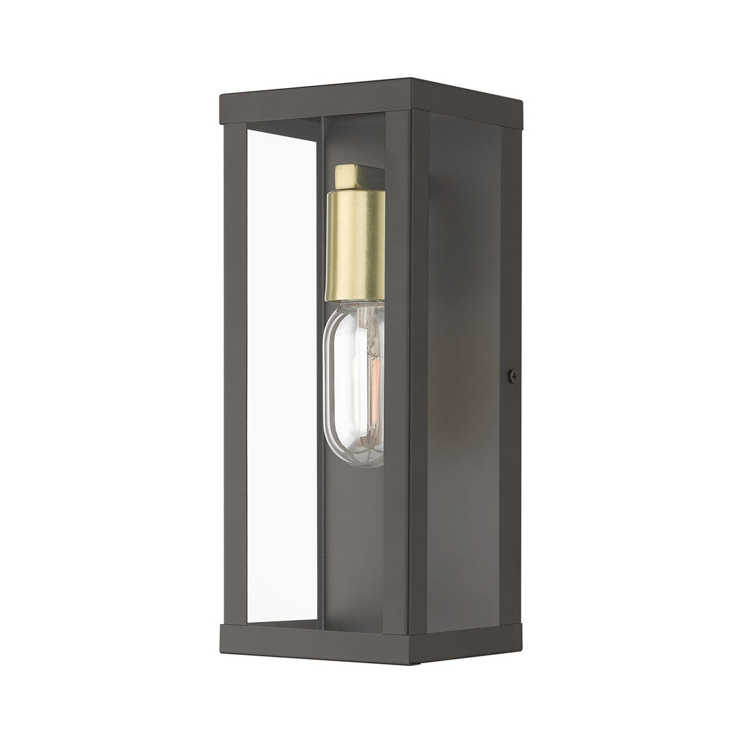 1 Light Bronze Outdoor Ada Medium Wall Lantern With Antique Gold Finish Accents