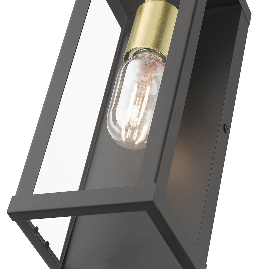 1 Light Bronze Outdoor Ada Medium Wall Lantern With Antique Gold Finish Accents