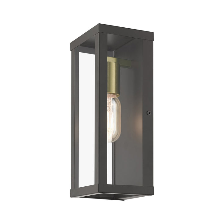 1 Light Bronze Outdoor Ada Medium Wall Lantern With Antique Gold Finish Accents