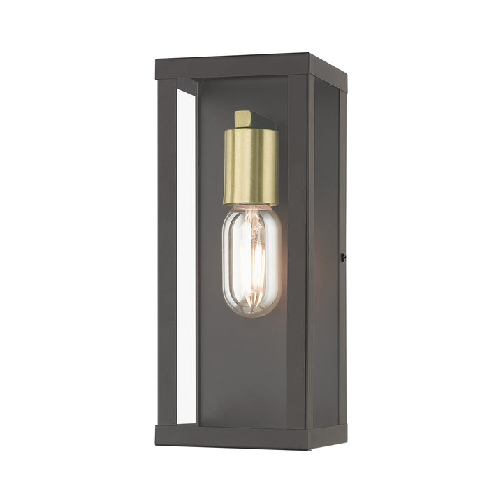1 Light Bronze Outdoor Ada Medium Wall Lantern With Antique Gold Finish Accents