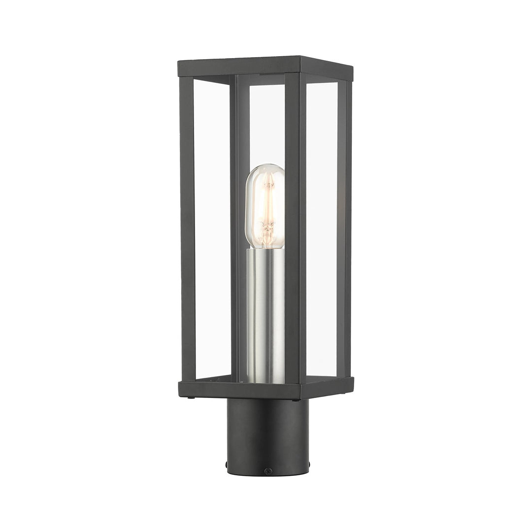 1 Light Black Outdoor Post Top Lantern With Brushed Nickel Finish Accents by Livex Lighting
