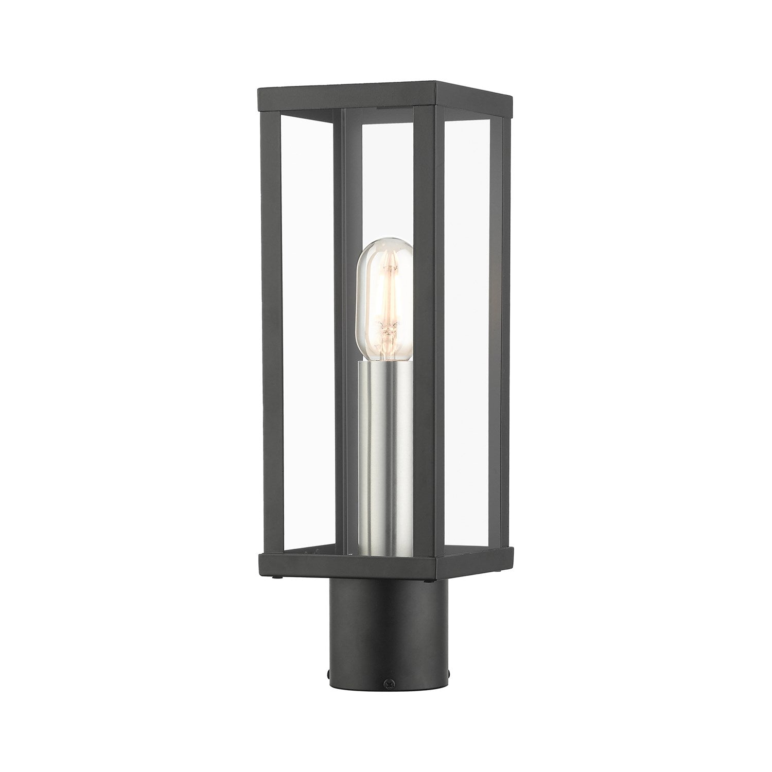 1 Light Black Outdoor Post Top Lantern With Brushed Nickel Finish Accents by Livex Lighting