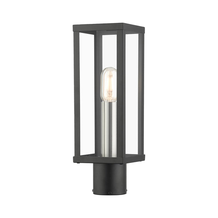 1 Light Black Outdoor Post Top Lantern With Brushed Nickel Finish Accents by Livex Lighting