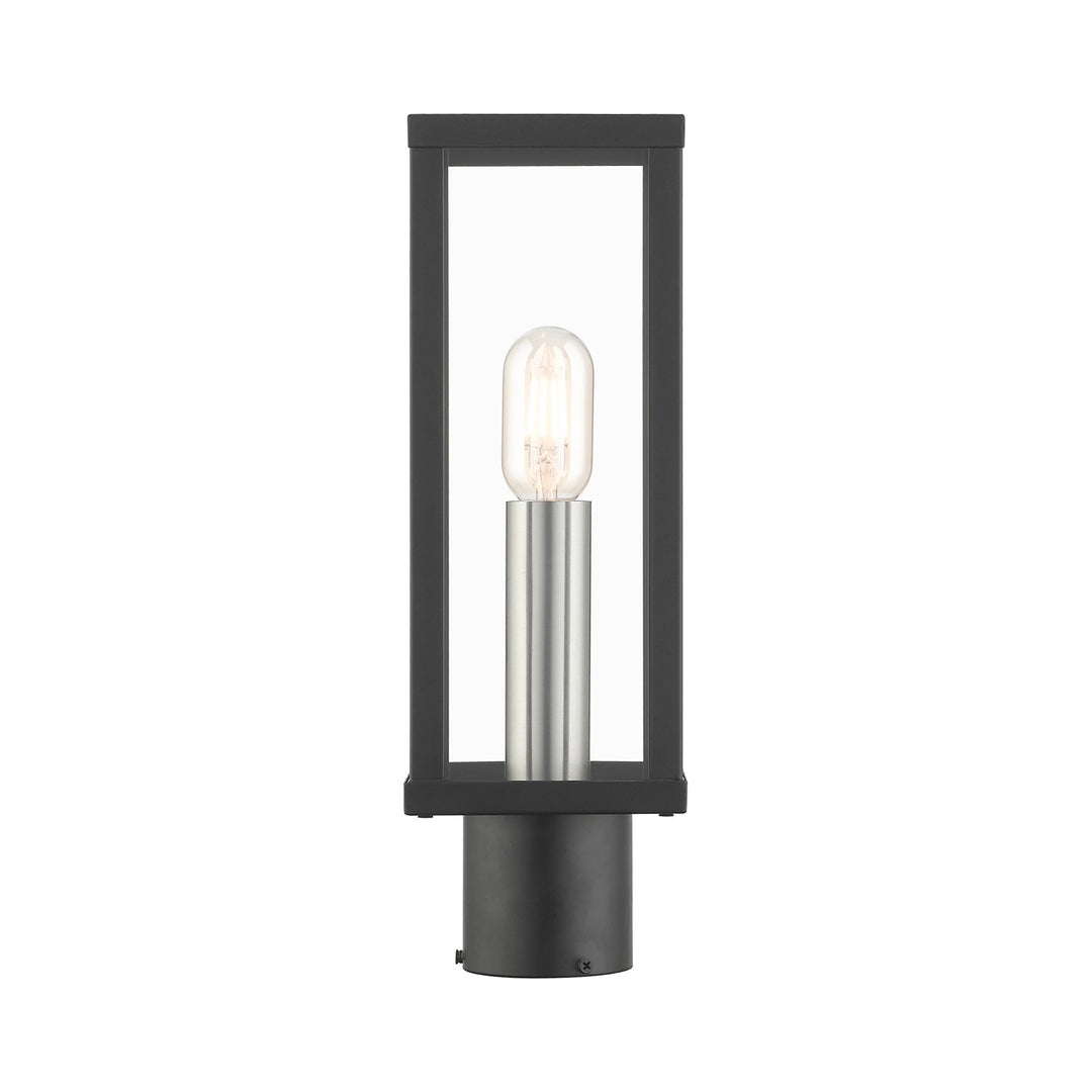 1 Light Black Outdoor Post Top Lantern With Brushed Nickel Finish Accents
