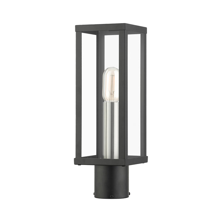 1 Light Black Outdoor Post Top Lantern With Brushed Nickel Finish Accents