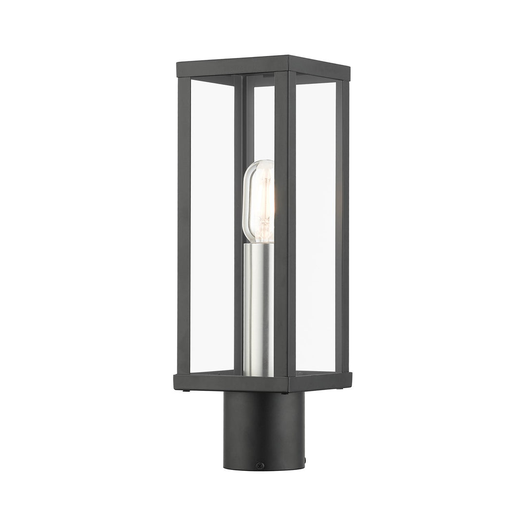 1 Light Black Outdoor Post Top Lantern With Brushed Nickel Finish Accents