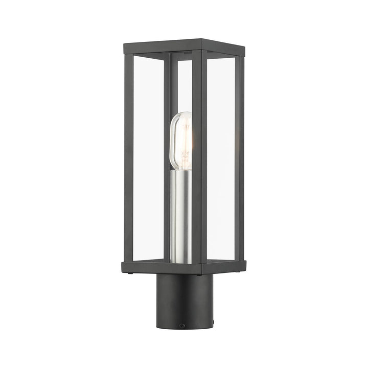 1 Light Black Outdoor Post Top Lantern With Brushed Nickel Finish Accents