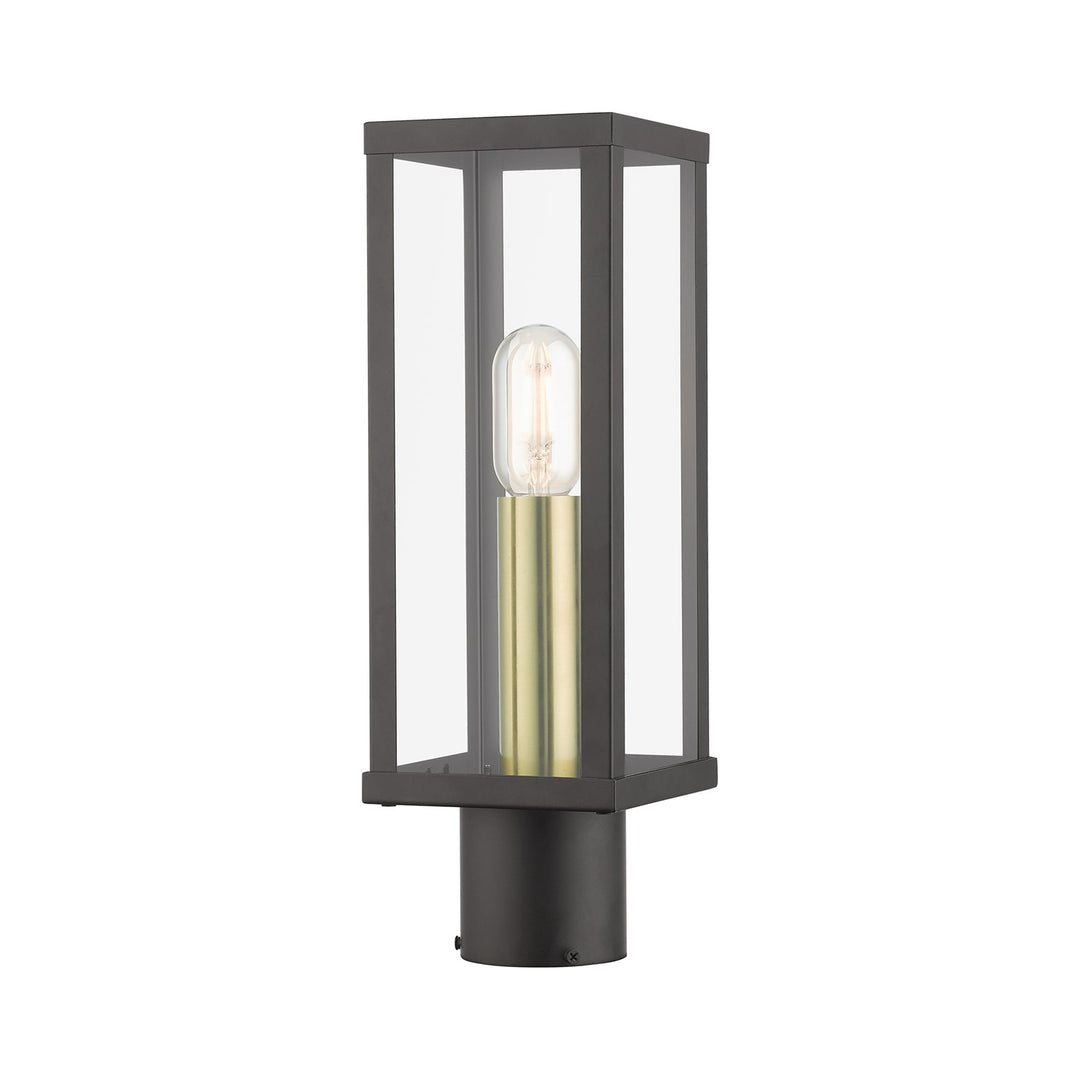 1 Light Bronze Outdoor Post Top Lantern With Antique Gold Finish Accents by Livex Lighting