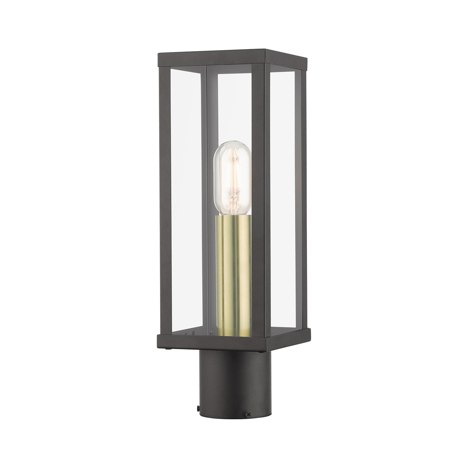 1 Light Bronze Outdoor Post Top Lantern With Antique Gold Finish Accents by Livex Lighting