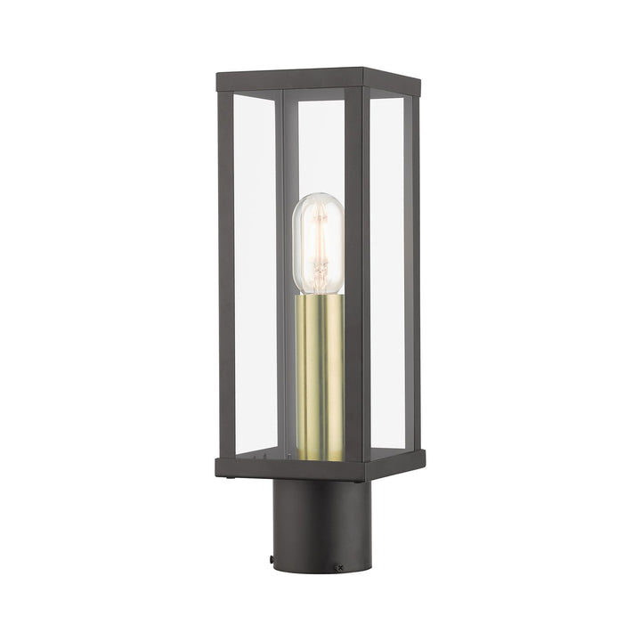1 Light Bronze Outdoor Post Top Lantern With Antique Gold Finish Accents by Livex Lighting