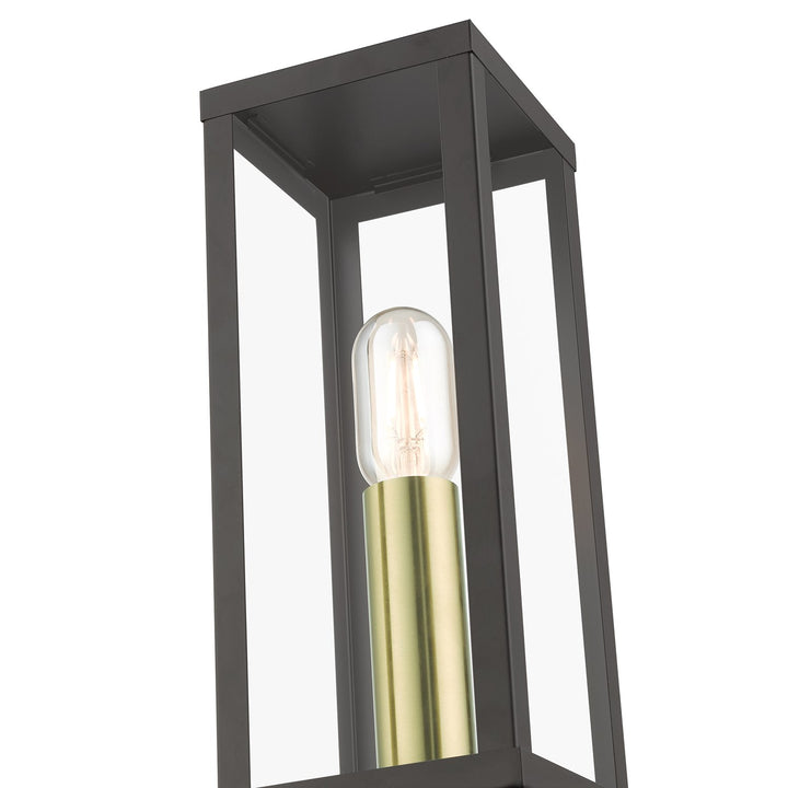 1 Light Bronze Outdoor Post Top Lantern With Antique Gold Finish Accents