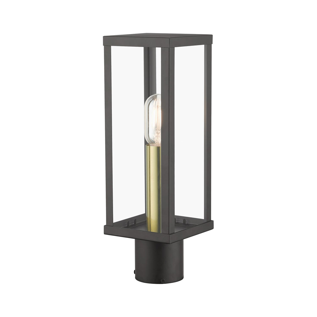 1 Light Bronze Outdoor Post Top Lantern With Antique Gold Finish Accents
