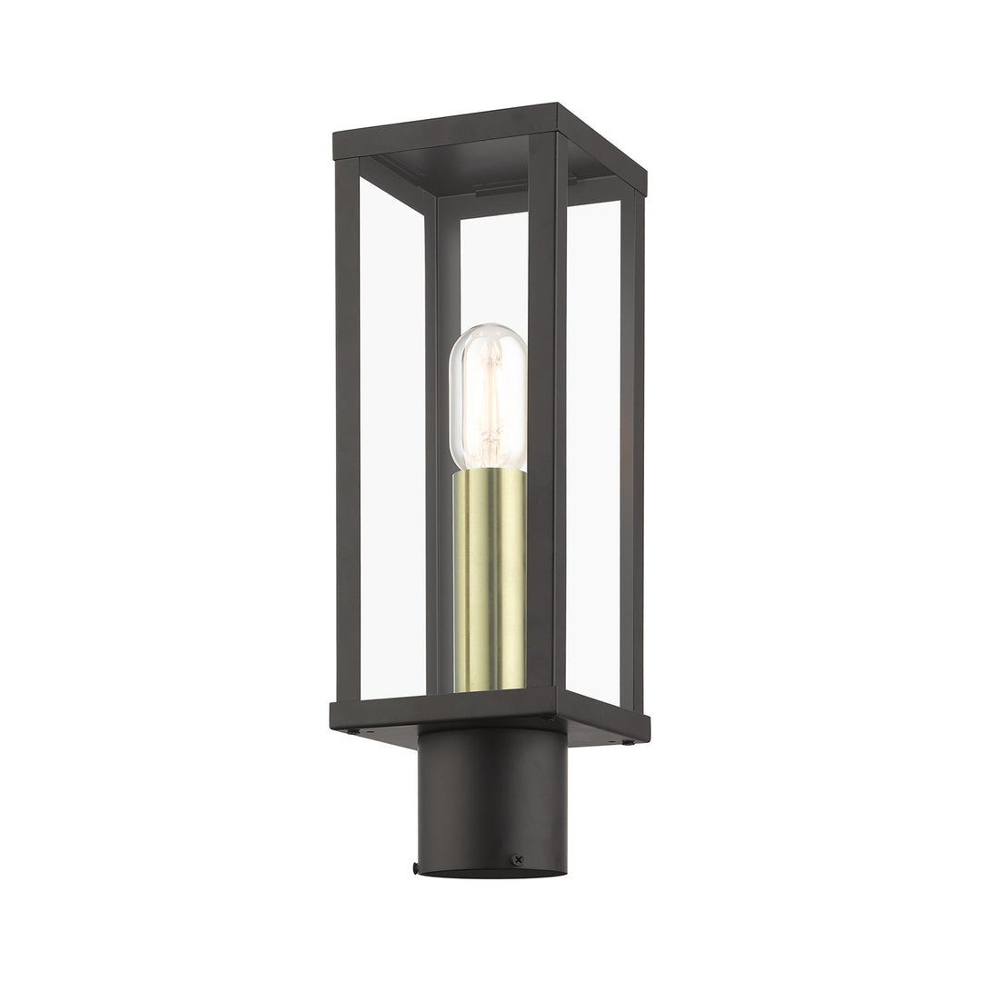 1 Light Bronze Outdoor Post Top Lantern With Antique Gold Finish Accents
