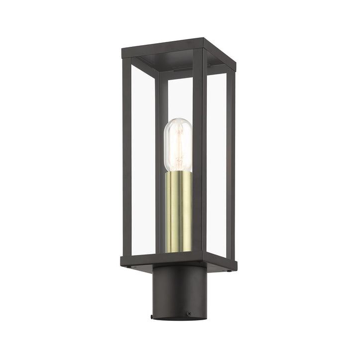 1 Light Bronze Outdoor Post Top Lantern With Antique Gold Finish Accents