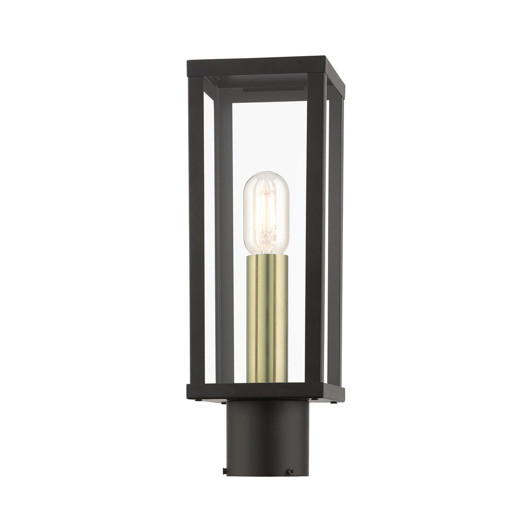 1 Light Bronze Outdoor Post Top Lantern With Antique Gold Finish Accents