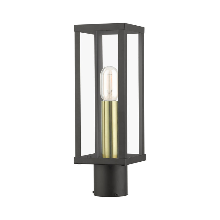 1 Light Bronze Outdoor Post Top Lantern With Antique Gold Finish Accents