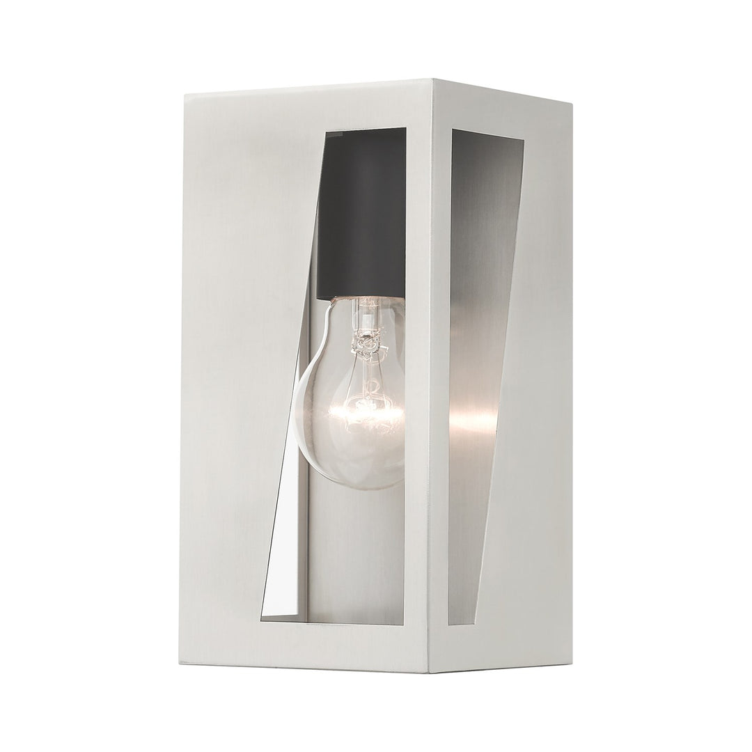 1 Light Brushed Nickel Outdoor Small Ada Wall Lantern With Black Finish Accents by Livex Lighting