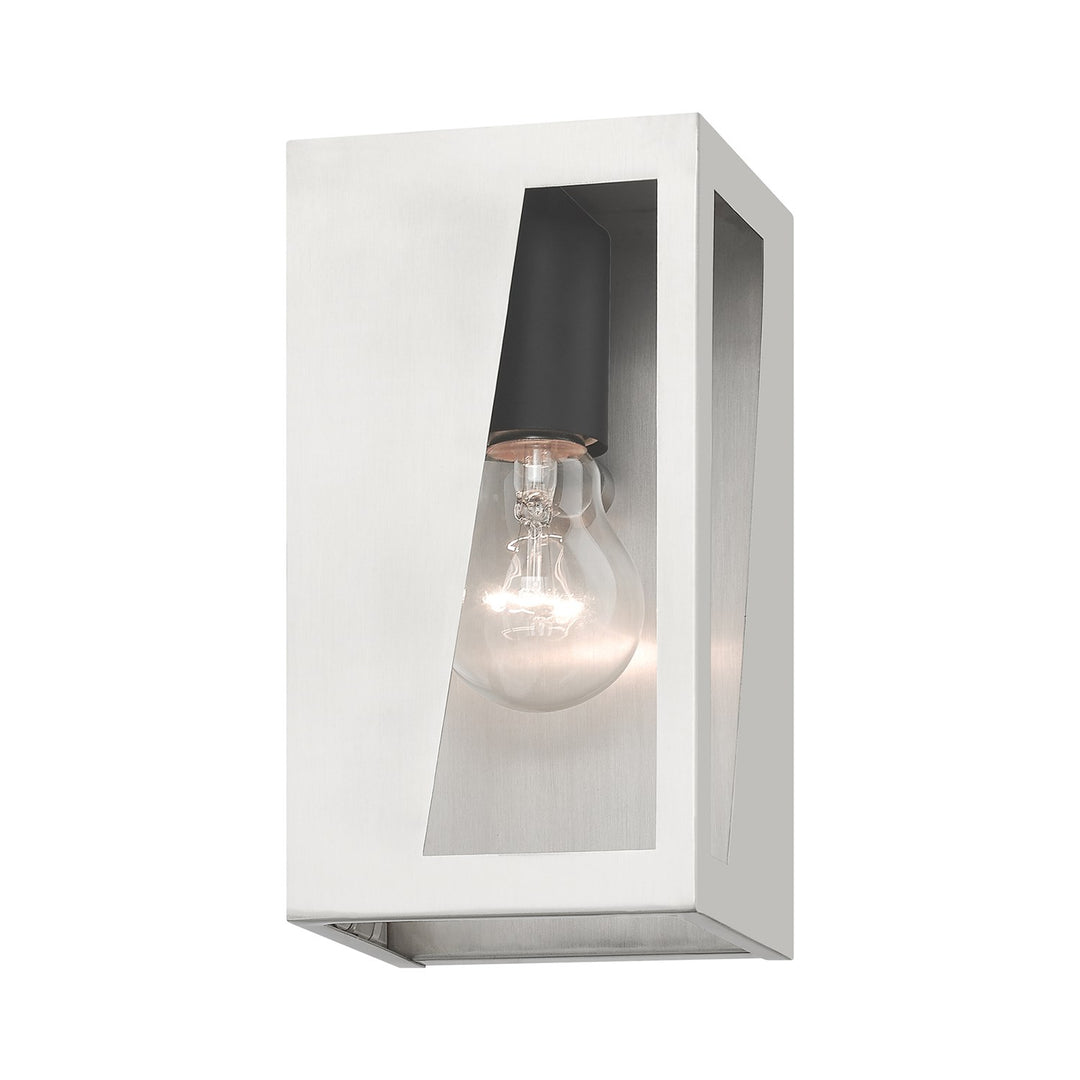 1 Light Brushed Nickel Outdoor Small Ada Wall Lantern With Black Finish Accents
