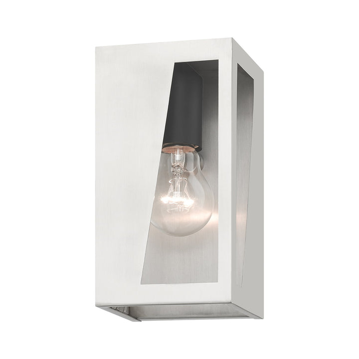 1 Light Brushed Nickel Outdoor Small Ada Wall Lantern With Black Finish Accents
