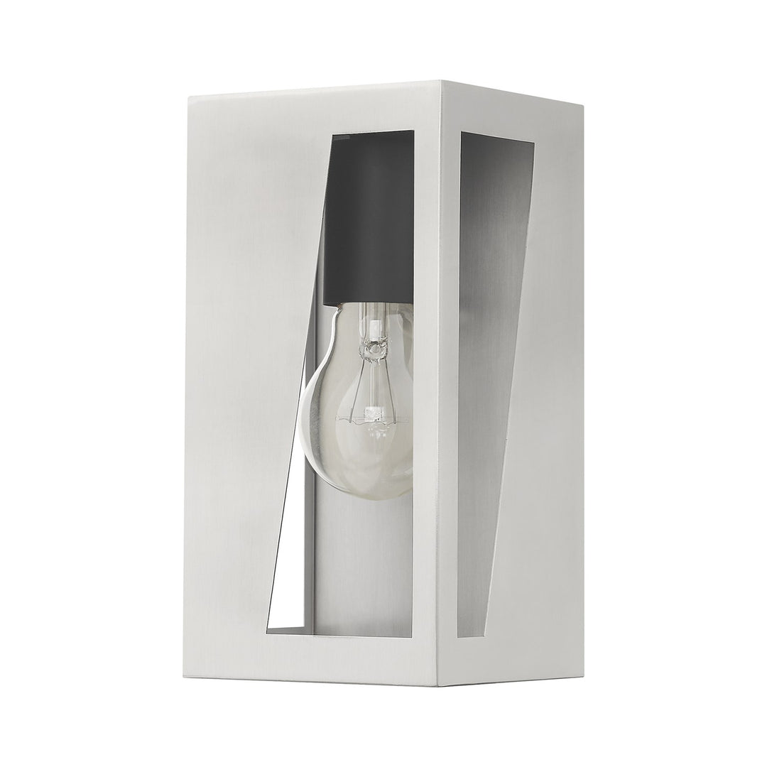 1 Light Brushed Nickel Outdoor Small Ada Wall Lantern With Black Finish Accents