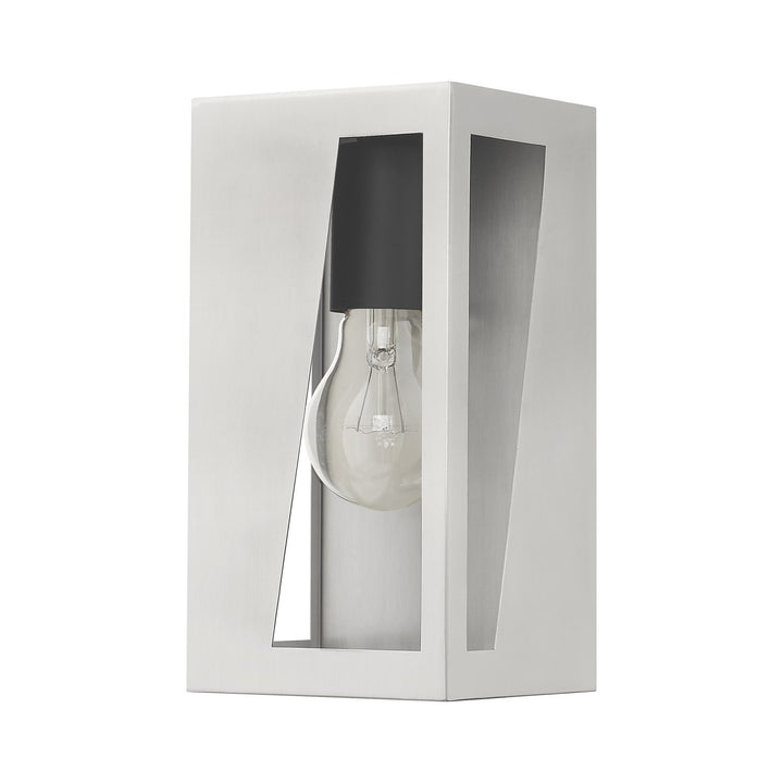1 Light Brushed Nickel Outdoor Small Ada Wall Lantern With Black Finish Accents