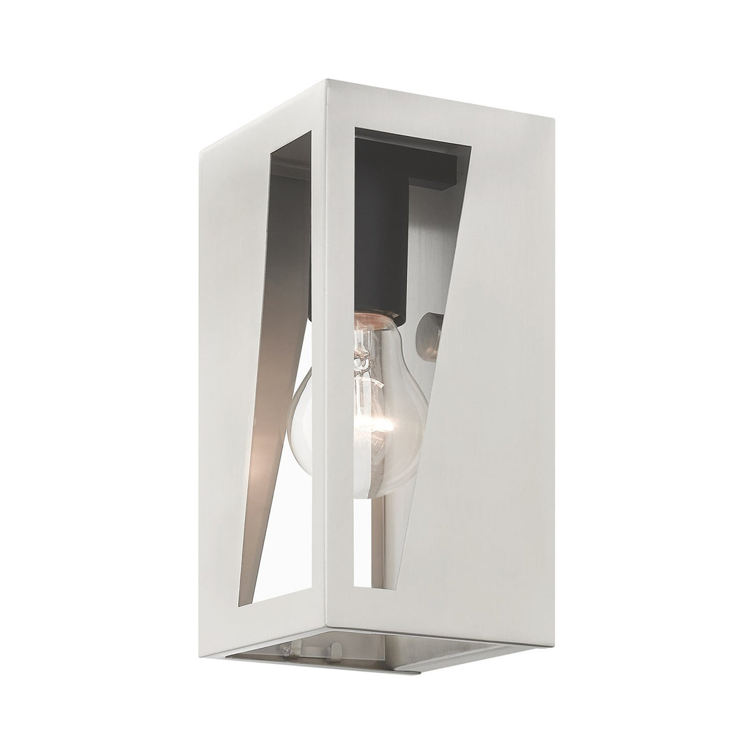 1 Light Brushed Nickel Outdoor Small Ada Wall Lantern With Black Finish Accents
