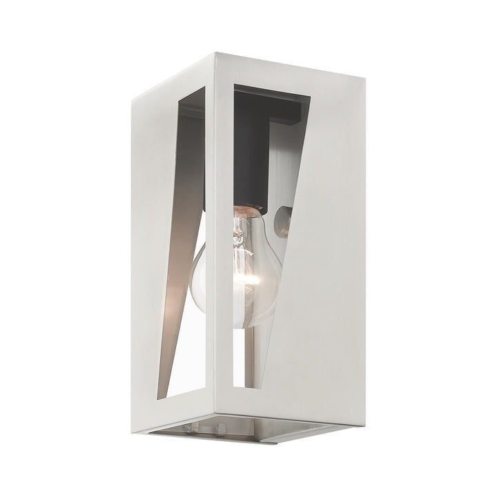 1 Light Brushed Nickel Outdoor Small Ada Wall Lantern With Black Finish Accents