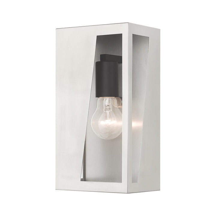 1 Light Brushed Nickel Outdoor Medium Ada Wall Lantern With Black Finish Accents by Livex Lighting