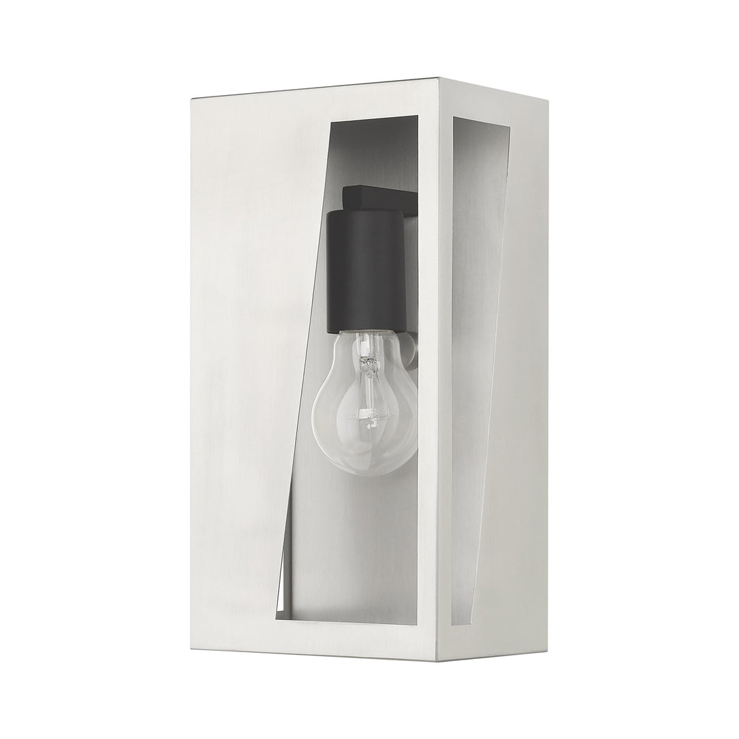 1 Light Brushed Nickel Outdoor Medium Ada Wall Lantern With Black Finish Accents