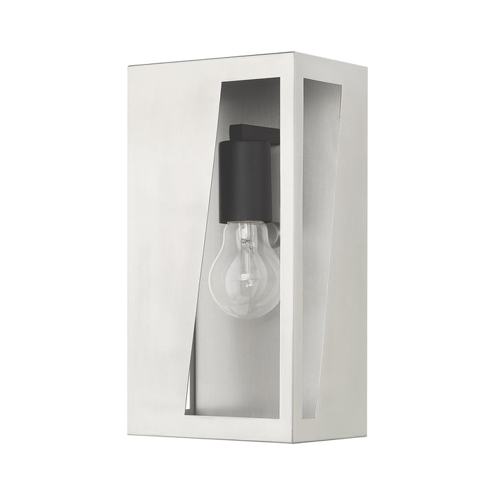 1 Light Brushed Nickel Outdoor Medium Ada Wall Lantern With Black Finish Accents