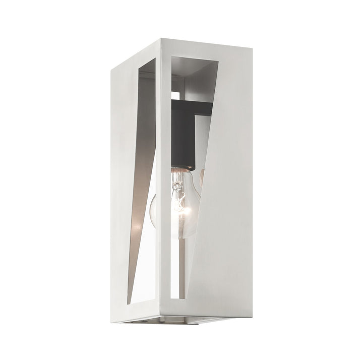1 Light Brushed Nickel Outdoor Medium Ada Wall Lantern With Black Finish Accents