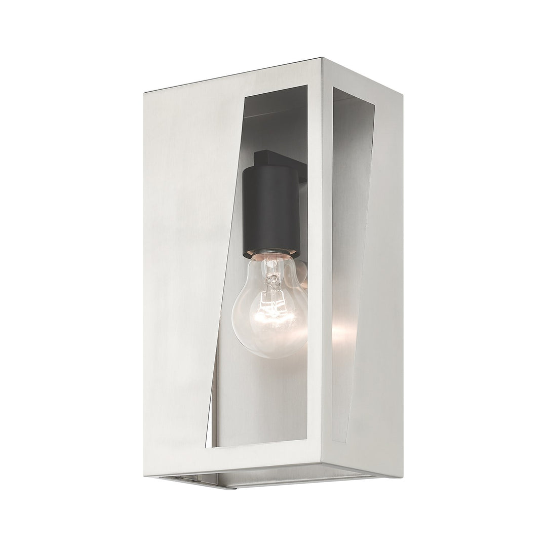 1 Light Brushed Nickel Outdoor Medium Ada Wall Lantern With Black Finish Accents