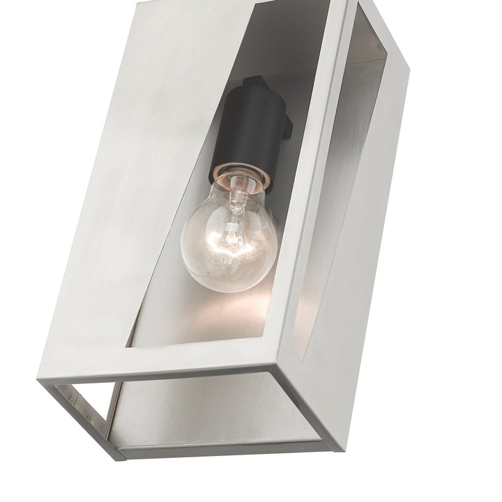 1 Light Brushed Nickel Outdoor Medium Ada Wall Lantern With Black Finish Accents
